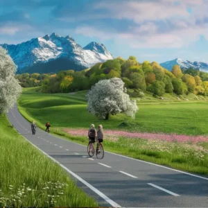 Rowerzyści na wycieczce rowerowej w wiosenny dzień